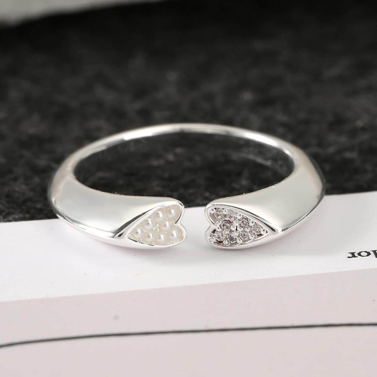 Women's Copper Double Heart Fork Open Zirconia Band Ring